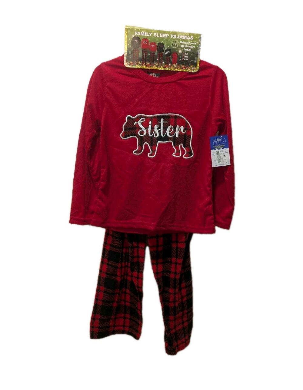 Buffalo Plaid "Sister" Christmas Holiday Pajamas 2 Piece Girls Size 6